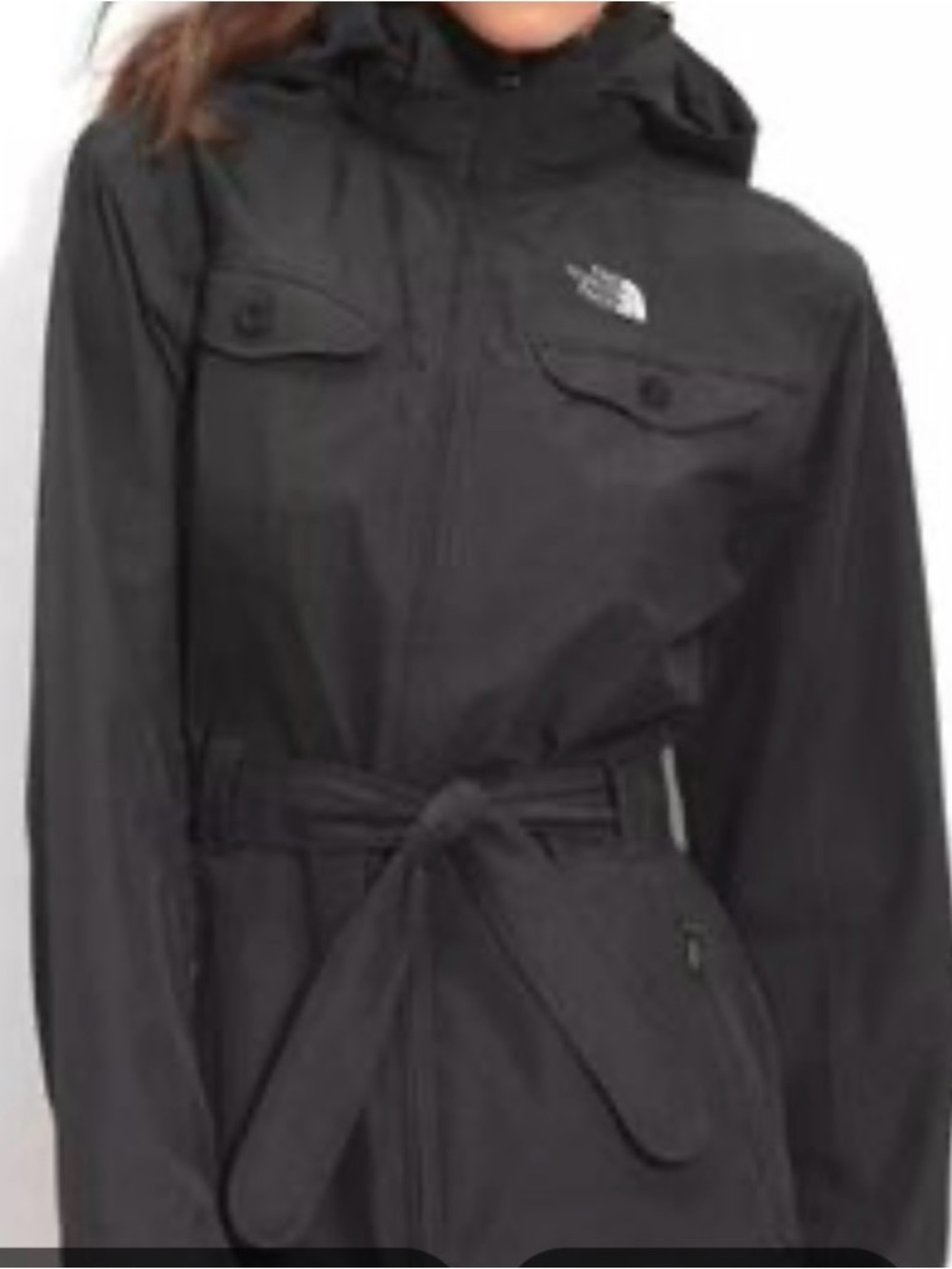 The North Face Women's Black Hooded Trench with Waist Tie